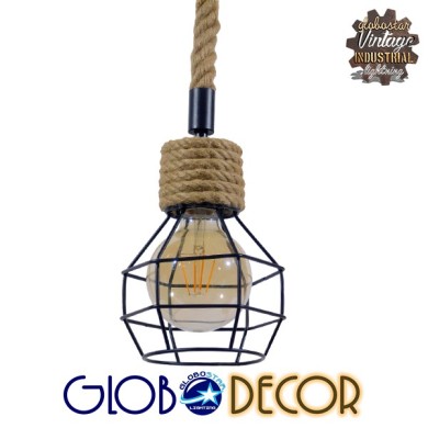 GLOBOSTAR® HELLET 01182 Vintage Κρεμαστό Φωτιστικό Οροφής με Ντουί 1 x E27 AC 220-240V IP20 - Μαύρο & Μπεζ - Μ16 x Π16 x Υ25cm